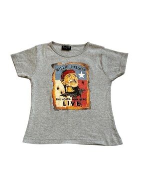 Vintage Alore Graphic Tee Willie Nelson Honky Tonk Hero Live Baby Tee Y2K